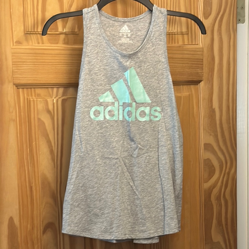 Adidas Youth Gray Tank Top with Mint Logo